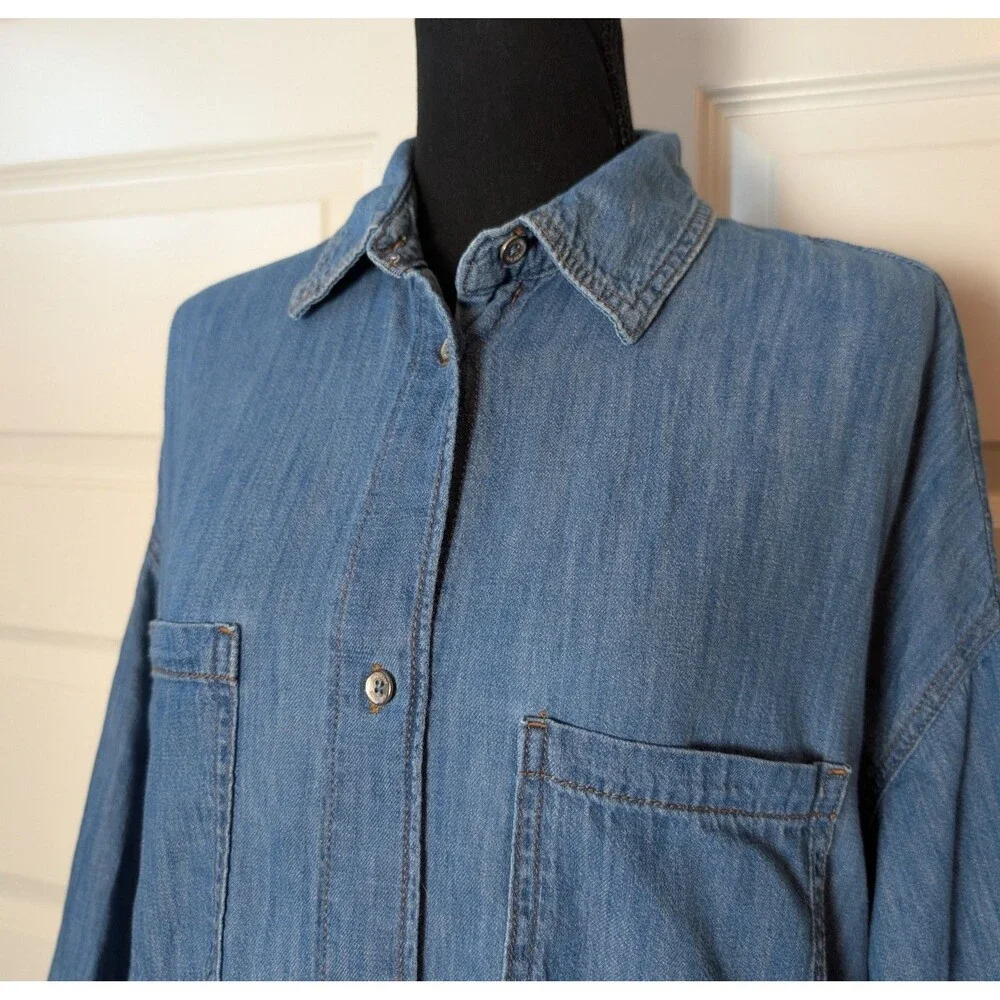 Zara Size S Oversized Blue Denim Shirt Dress Tunic Blouse Versatile Modern Boho - Picture 2 of 8